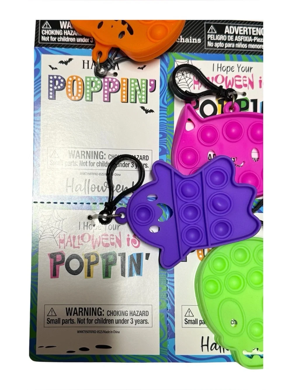 Halloween Silicone Pop Fidget Keychain Set Orange, Pink, Purple, Green